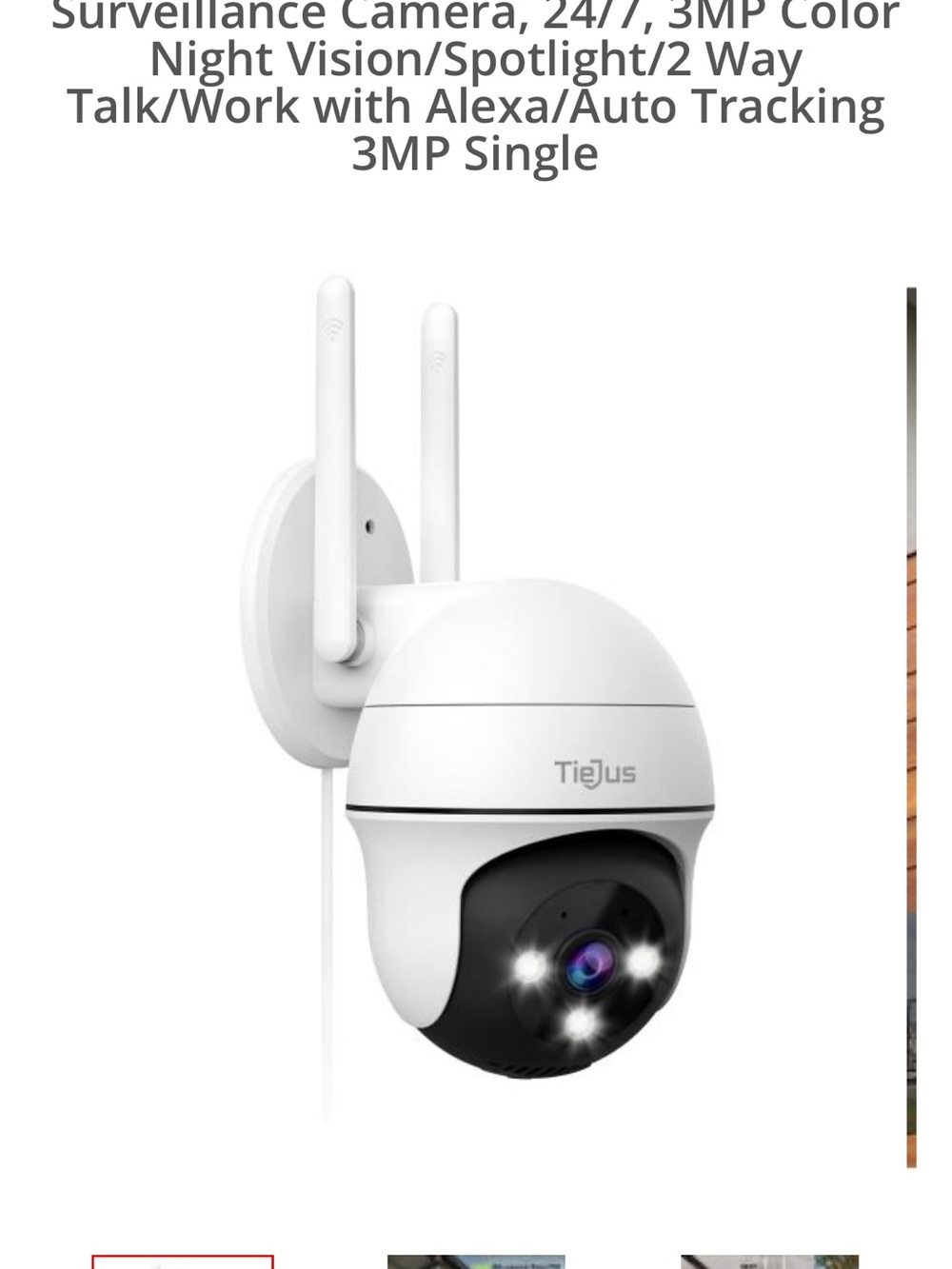 TieJus Outdoor Wi‑Fi Security Camera in White and Black